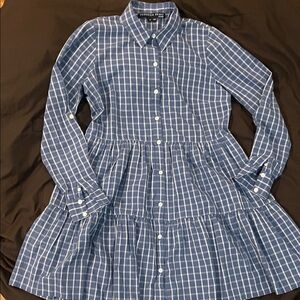 Veronica Beard Jeans XS plaid blue top button up dress excellent